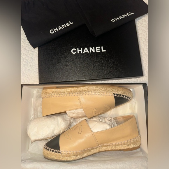 CHANEL ESPADRILLES 🦄 BEIGE BLACK IN LAMBSKIN SIZE 36 - Picture 6 of 13
